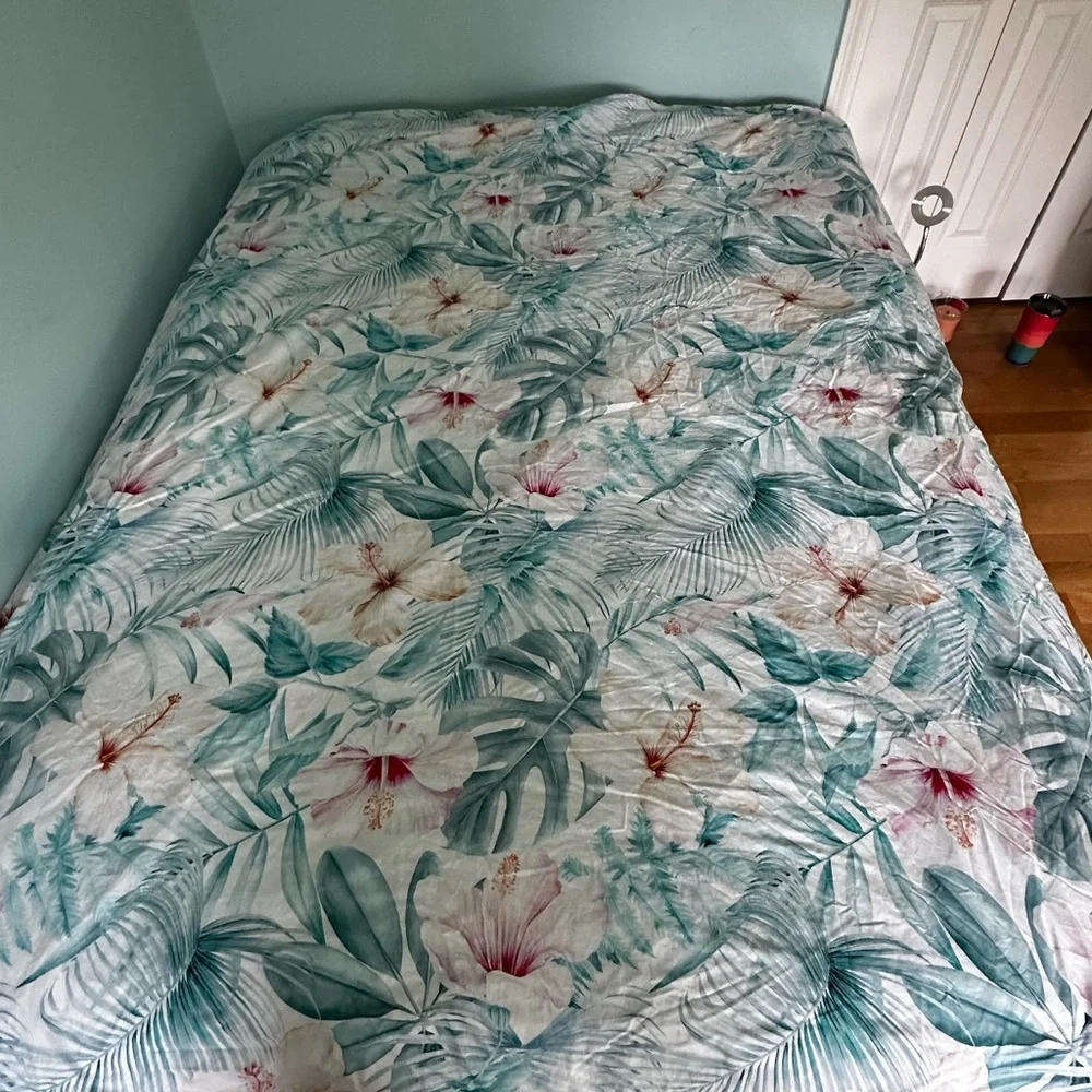 Pottery Barn Teen Tropical Floral Duvet Cover - Green and Pink